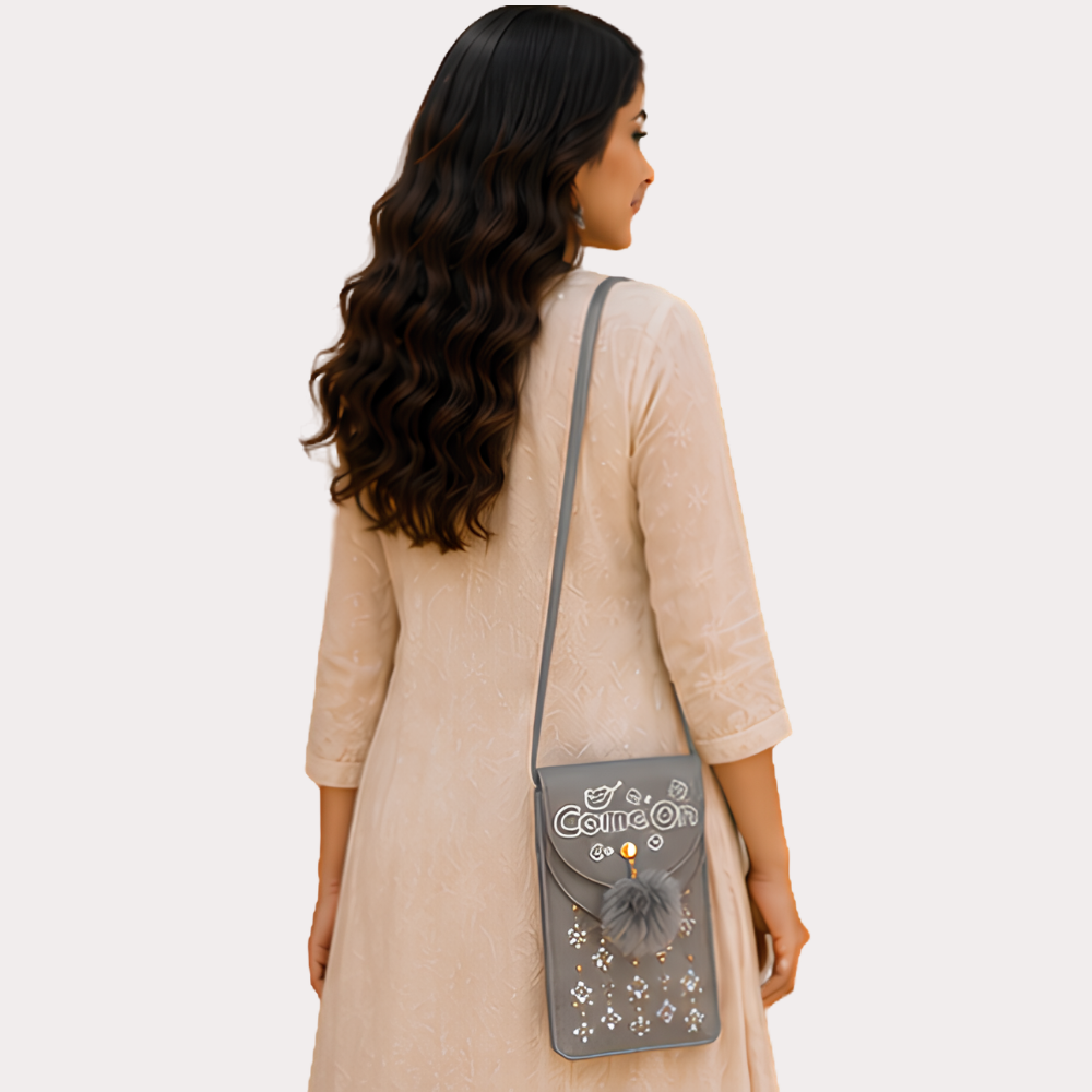 Silver Mist Embellished Mobile Sling Bag