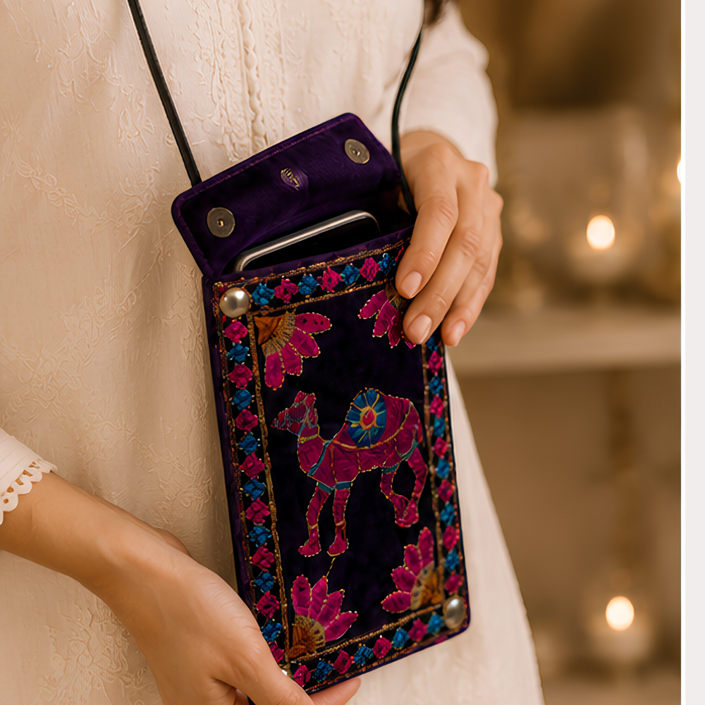 Royal Caravan Embroidered Mobile Sling Bag