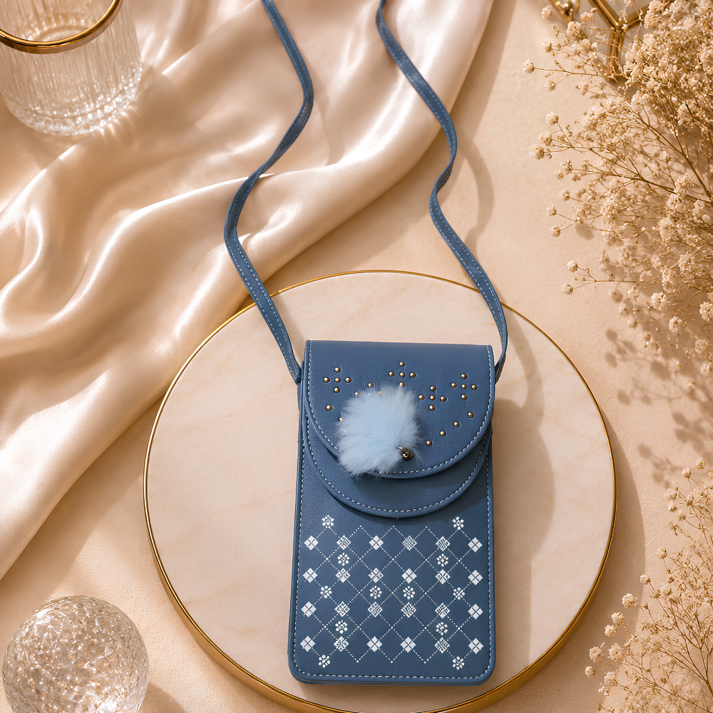 Azure Glow Embellished Mobile Sling Bag